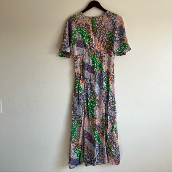 Topshop Austin Floral Print Multicolored Angle Sleeve Open Back Dress Size 4 - Picture 6 of 14